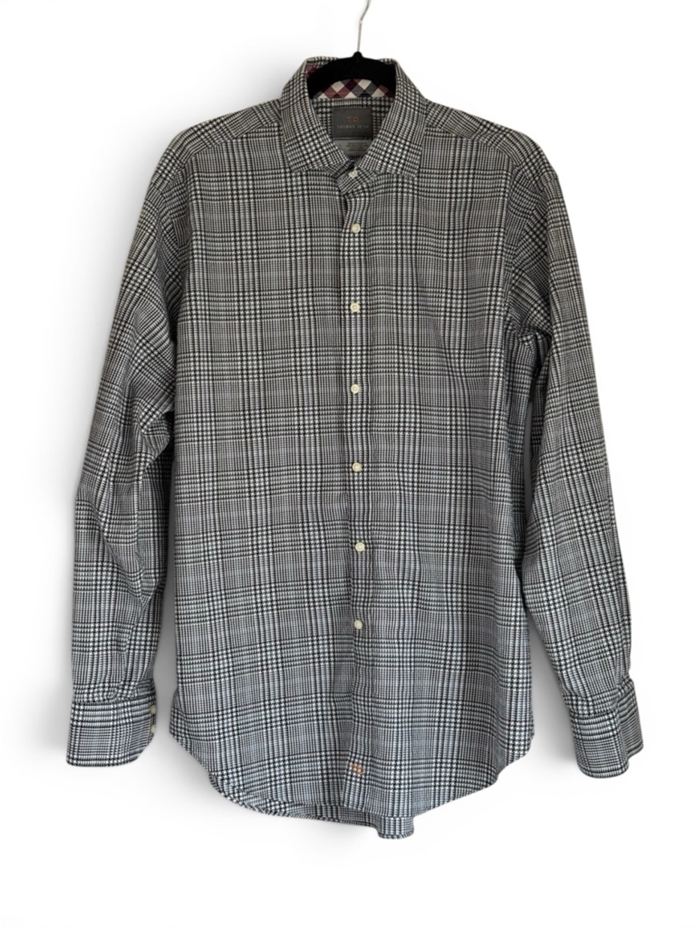 Thomas Dean Black & White Plaid Button Down Long Sleeve Shirt